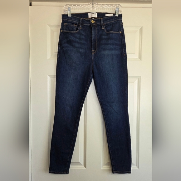 Frame Ali High-Rise Cigarette Jean in Dark 'Holman' Wash - Size 31 - Picture 2 of 9